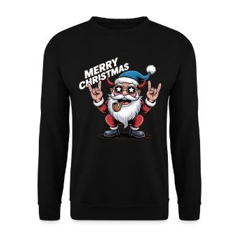 Weihnachts Shirt – Rock Santa Merry Christmas - Unisex Pullover - Schwarz - Vorne - Alina (178cm) & Michal (187cm)