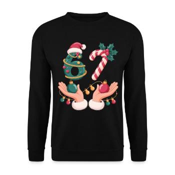 6 7 Weihnachts Shirt für Festtage mit Zuckerstange - Unisex Pullover - Schwarz - Vorne - Alina (178cm) & Michal (187cm)