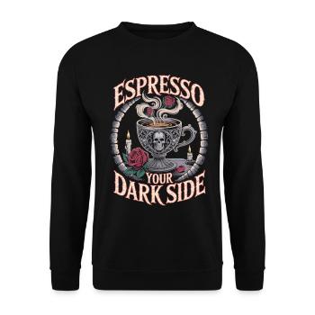 Espresso Your Dark Side – Dunkles Kaffee Shirt - Unisex Pullover - Schwarz - Vorne - Alina (178cm) & Michal (187cm)