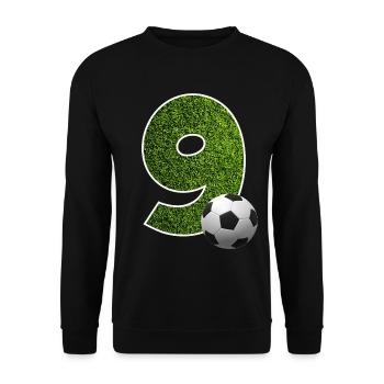 NR. 9 NUMMER 9 FUßBALL 9. GEBURTSTAG - Unisex Pullover - Schwarz - Vorne - Alina (178cm) & Michal (187cm)