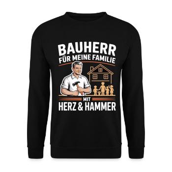 Bauherr für meine Familie – Herz & Hammer - Unisex Pullover - Schwarz - Vorne - Alina (178cm) & Michal (187cm)