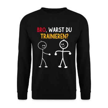Strichmännchen WARST DU TRAINIEREN LUSTIG - Unisex Pullover - Schwarz - Vorne - Alina (178cm) & Michal (187cm)