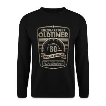 60. Geburtstag 60er 60ter 60 Jahre Oldtimer - Unisex Pullover - Schwarz - Vorne - Alina (178cm) & Michal (187cm)