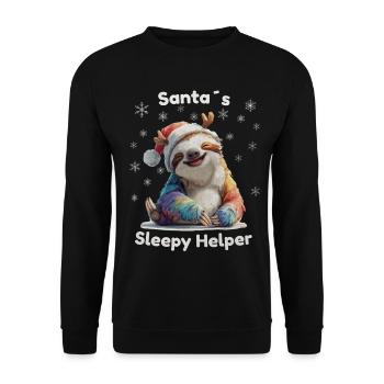 Santa’s Sleepy Helper – Weihnachts Faultier - Unisex Pullover - Schwarz - Vorne - Alina (178cm) & Michal (187cm)