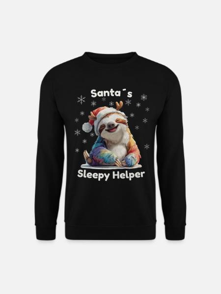 Santa’s Sleepy Helper – Weihnachts Faultier - Unisex Pullover - Schwarz