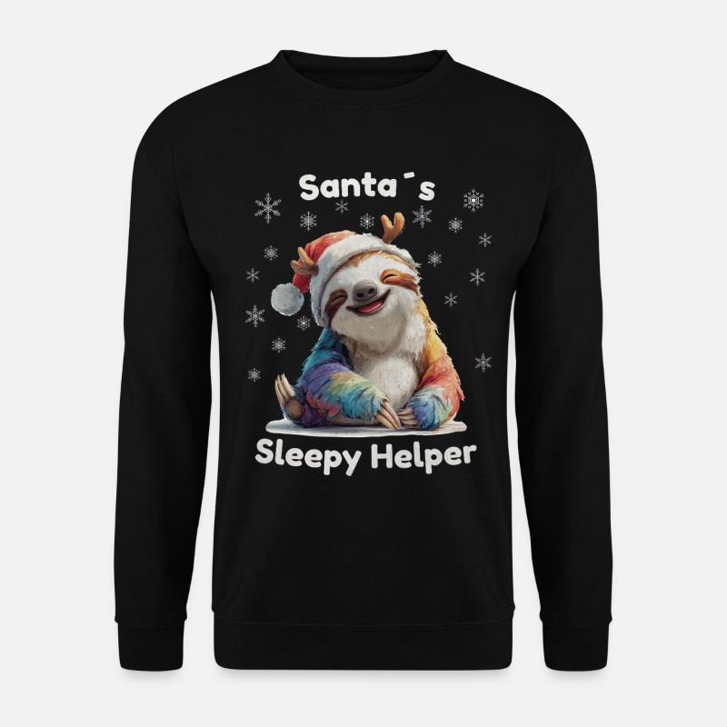 Santa’s Sleepy Helper – Weihnachts Faultier - Unisex Pullover - Schwarz