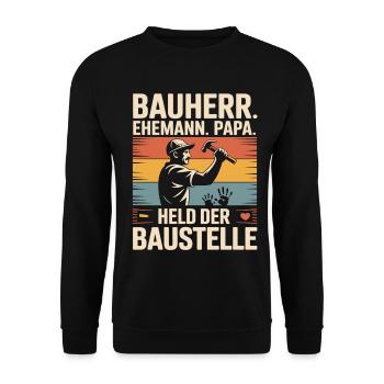 Builder Dad – Hero of the Construction Site Retro Look - Unisex Sweatshirt - black - Front - Alina (178cm) & Michal (187cm)