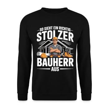 Proud Builder – House Building Gift for Men - Unisex Sweatshirt - black - Front - Alina (178cm) & Michal (187cm)