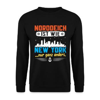 NORDDEICH IST WIE NEW YORK NUR GANZ ANDERS - Unisex Pullover - Schwarz - Vorne - Alina (178cm) & Michal (187cm)
