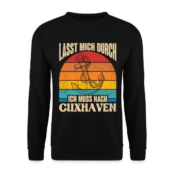 Cuxhavener LASST MICH DURCH MUSS NACH CUXHAVEN - Unisex Pullover - Schwarz - Vorne - Alina (178cm) & Michal (187cm)