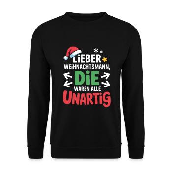 Naughty Santa Claus Saying - Unisex Sweatshirt - black - Front - Alina (178cm) & Michal (187cm)