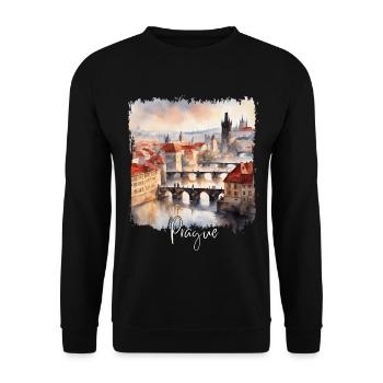 Aquarelle de Prague, Prague République tchèque - Sweat-shirt Unisexe - noir - Devant - Alina (178cm) & Michal (187cm)