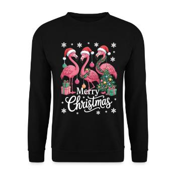 Flamingo Weihnachts T-Shirt – Merry Christmas - Unisex Sweatshirt - black - Front - Alina (178cm) & Michal (187cm)