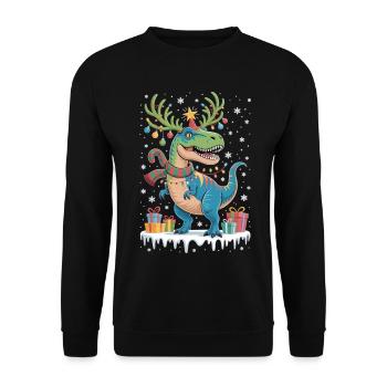T-Rex de Noël avec guirlandes lumineuses et cadeaux - Sweat-shirt Unisexe - noir - Devant - Alina (178cm) & Michal (187cm)