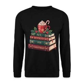 Bücher und Weihnachten – Geschenk für Leseratten - Unisex Pullover - Schwarz - Vorne - Alina (178cm) & Michal (187cm)