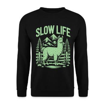 Slow Life Lama Shirt – Relaxed through life - Unisex Sweatshirt - black - Front - Alina (178cm) & Michal (187cm)