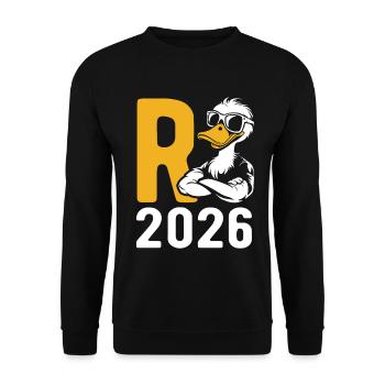 Cartoon Pension 2026 - Retirement - Pension - Unisex Sweatshirt - black - Front - Alina (178cm) & Michal (187cm)