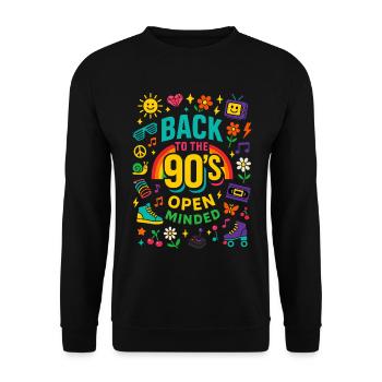Back To The 90's Open Minded Nostalgia Vibes - Unisex Sweatshirt - black - Front - Alina (178cm) & Michal (187cm)
