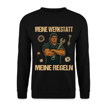My Workshop – My Rules Mechanic Shirt - Unisex Sweatshirt - black - Front - Alina (178cm) & Michal (187cm)