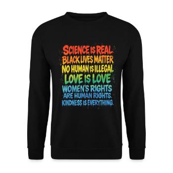 Regenbogen Statement – Human Rights Pride - Unisex Pullover - Schwarz - Vorne - Alina (178cm) & Michal (187cm)