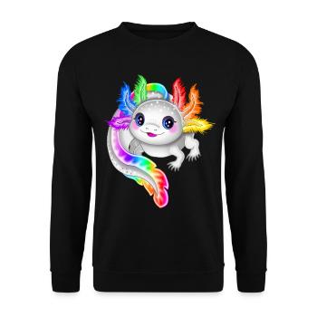 Regenbogen bunter Axolotl - Unisex Pullover - Schwarz - Vorne - Alina (178cm) & Michal (187cm)