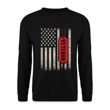 US Veteran Dog Tag Flagge Retro Look - Unisex Pullover - Schwarz - Vorne - Alina (178cm) & Michal (187cm)
