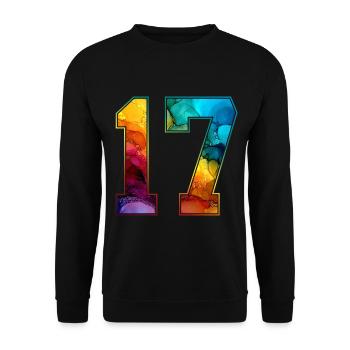 NR. 17 NUMMER 17 COLLEGE 17. GEBURTSTAG - Unisex Pullover - Schwarz - Vorne - Alina (178cm) & Michal (187cm)
