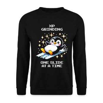 XP Grinding | Slide Level Up Humor - Unisex Pullover - Schwarz - Vorne - Alina (178cm) & Michal (187cm)