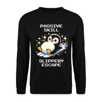 Slippery Escape | Pinguin Skill Humor - Unisex Pullover - Schwarz - Vorne - Alina (178cm) & Michal (187cm)