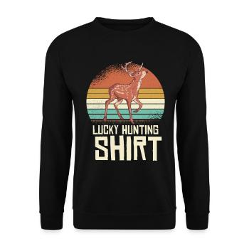 Hirsch Retro Sonnenuntergang Shirt - Unisex Pullover - Schwarz - Vorne - Alina (178cm) & Michal (187cm)