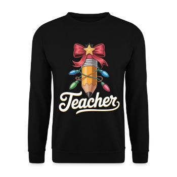 Geschenkidee für Lehrer zur Weihnachten - Unisex Pullover - Schwarz - Vorne - Alina (178cm) & Michal (187cm)