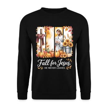 La foi rencontre l’automne – Motif de Jésus avec des citrouilles - Sweat-shirt Unisexe - noir - Devant - Alina (178cm) & Michal (187cm)
