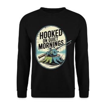  Hooked on Quiet Mornings Fishing Enthusiast - Unisex Sweatshirt - black - Front - Alina (178cm) & Michal (187cm)