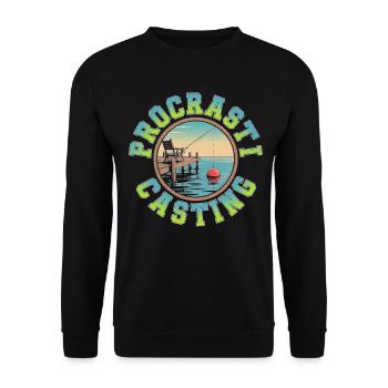 Prokrastinierender Angler Fauler Angeltag Humor - Unisex Pullover - Schwarz - Vorne - Alina (178cm) & Michal (187cm)