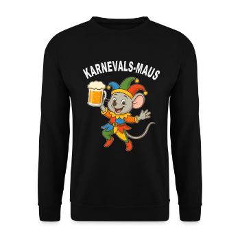 Karnevalsmaus mit Bierkrug - Unisex Pullover - Schwarz - Vorne - Alina (178cm) & Michal (187cm)