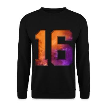 NR. 16 NUMMER 16 COLLEGE 16. GEBURTSTAG - Unisex Pullover - Schwarz - Vorne - Alina (178cm) & Michal (187cm)