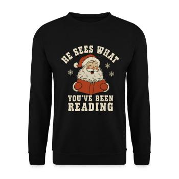 He Sees What You've Been Reading Shirt - Unisex Sweatshirt - black - Front - Alina (178cm) & Michal (187cm)