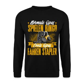 Opa Staplerfahrer - Unisex Pullover - Schwarz - Vorne - Alina (178cm) & Michal (187cm)