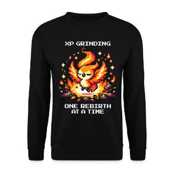 XP grinden, Respawn um Respawn | RPG Roguelike - Unisex Pullover - Schwarz - Vorne - Alina (178cm) & Michal (187cm)