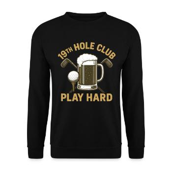 Play Hard Golf Fun 19th Hole Club - Unisex Sweatshirt - black - Front - Alina (178cm) & Michal (187cm)