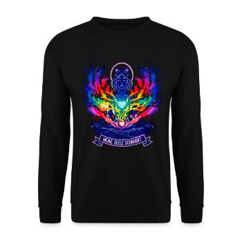 Meine Seele Schnurrt - Yoga Katze Regenbogen - Unisex Pullover - Schwarz - Vorne - Alina (178cm) & Michal (187cm)