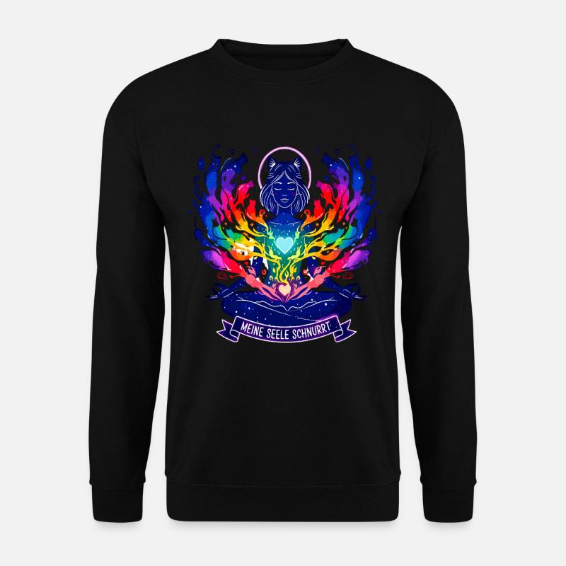 Meine Seele Schnurrt - Yoga Katze Regenbogen - Unisex Pullover - Schwarz