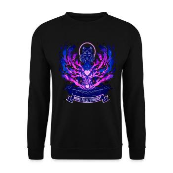 Mystische Katze meine Seele schnurrt - Unisex Pullover - Schwarz - Vorne - Alina (178cm) & Michal (187cm)