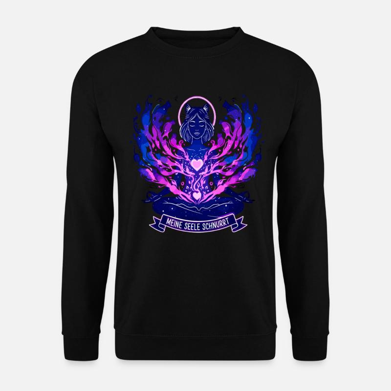 Mystische Katze meine Seele schnurrt - Unisex Pullover - Schwarz