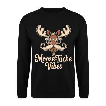 Humour Animal Élan Blague Moustache - Sweat-shirt Unisexe - noir - Devant - Alina (178cm) & Michal (187cm)