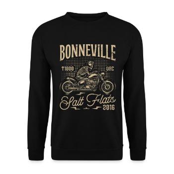 Bonneville Salt Flats Motorrad Geburtstag 2016 - Unisex Pullover - Schwarz - Vorne - Alina (178cm) & Michal (187cm)