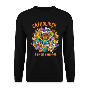 Katzoholiker - Nur noch eine Katze!  - Unisex Pullover - Schwarz - Vorne - Alina (178cm) & Michal (187cm)