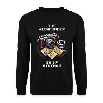 Der Sucher ist meine Minimap | Street, Reise - Unisex Pullover - Schwarz - Vorne - Alina (178cm) & Michal (187cm)