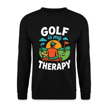 Golf ist meine Therapie Lustiges Golfliebhaber-Design - Unisex Pullover - Schwarz - Vorne - Alina (178cm) & Michal (187cm)