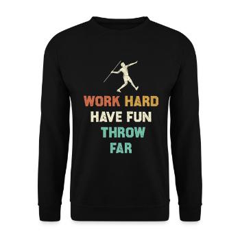Work Hard, Throw Far Motif - Unisex Sweatshirt - black - Front - Alina (178cm) & Michal (187cm)